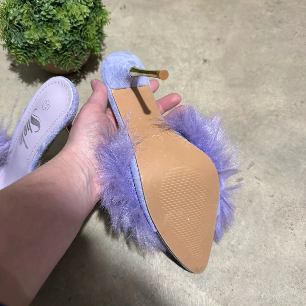 NWOT Purple Faux‎ Fur High Heels Women Size 7.5 NYE Party Formal Wedding Lilac